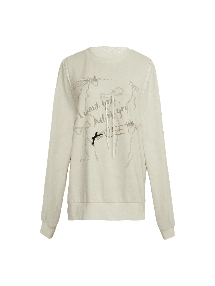 Girly Shoulder Cut Ribbon Sweatshirt