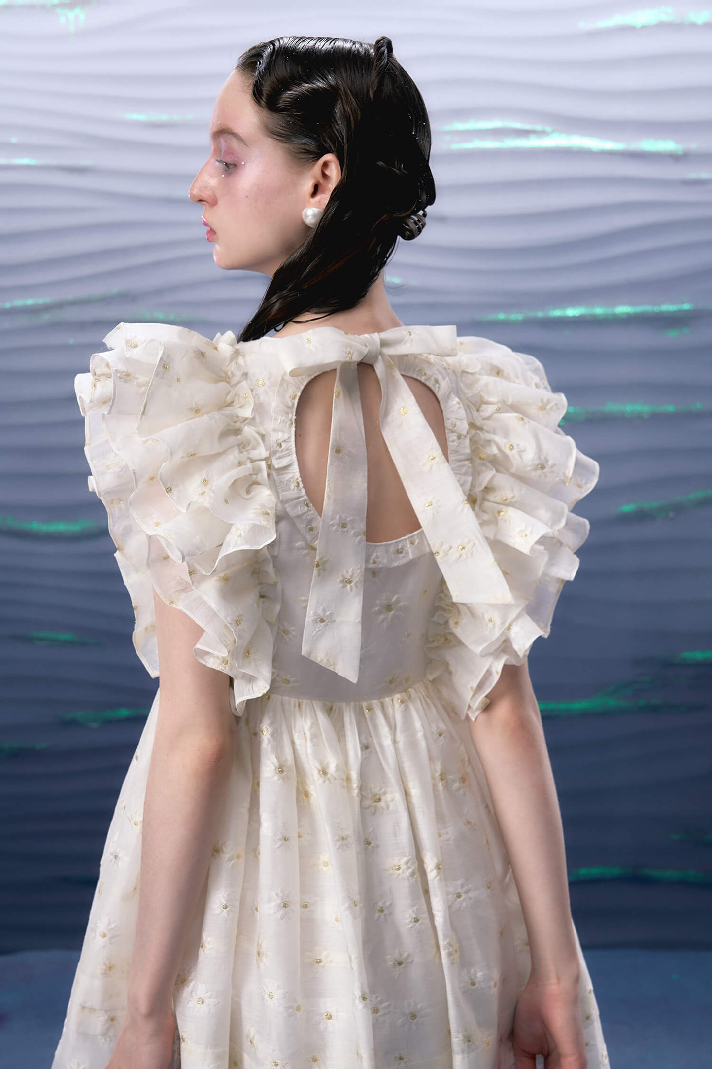 Frill puff daisy flare dress