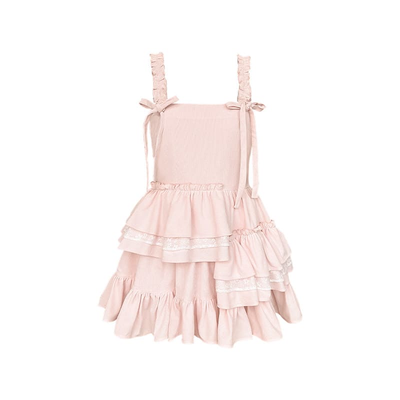 Pink Tiered Lace Camisole Dress