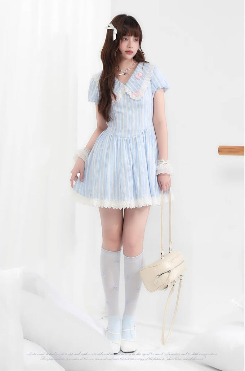 Candy Ribbon Frill Stripe Dress