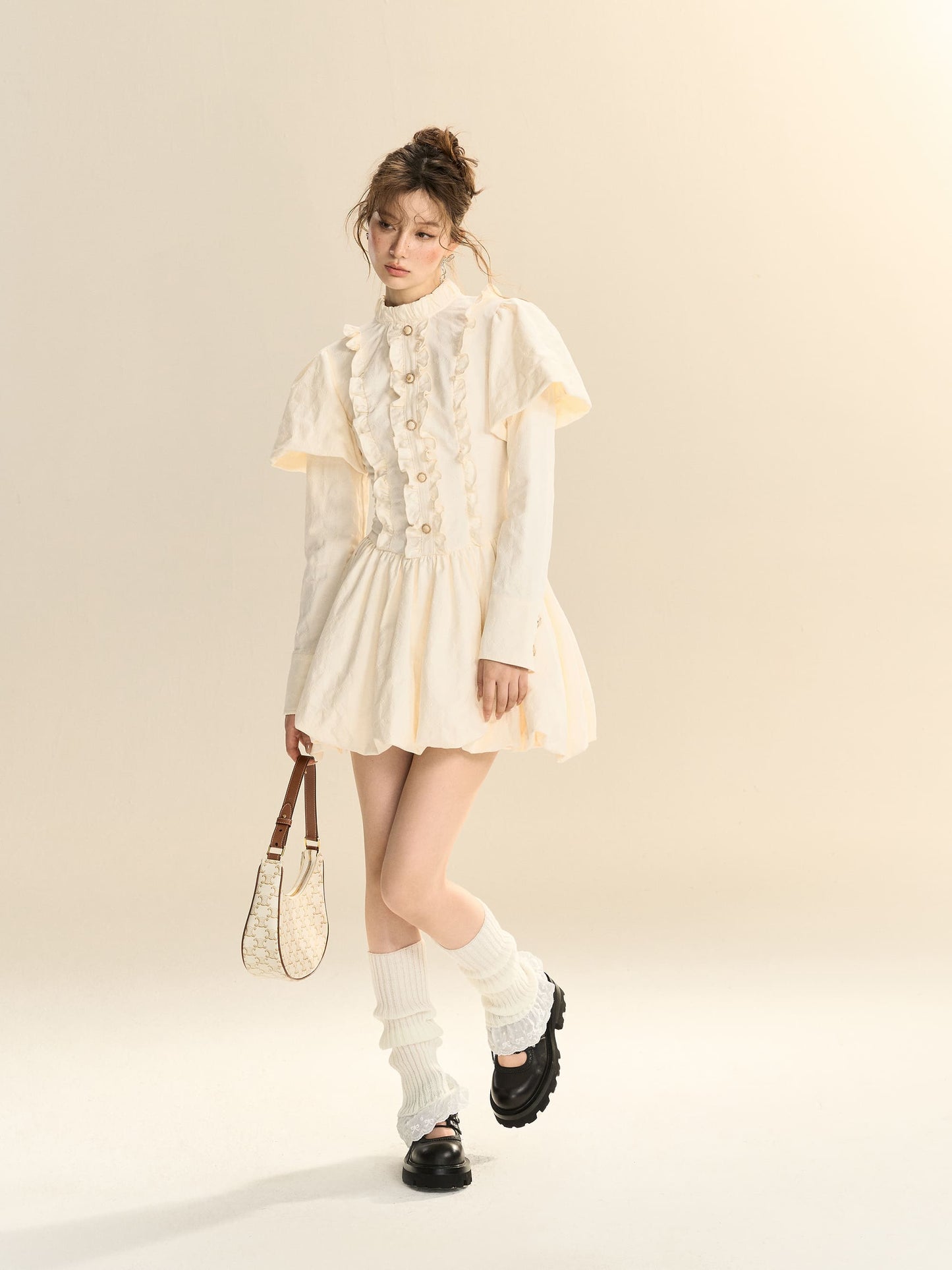 Big Sleeve Frill Silhouette Dress