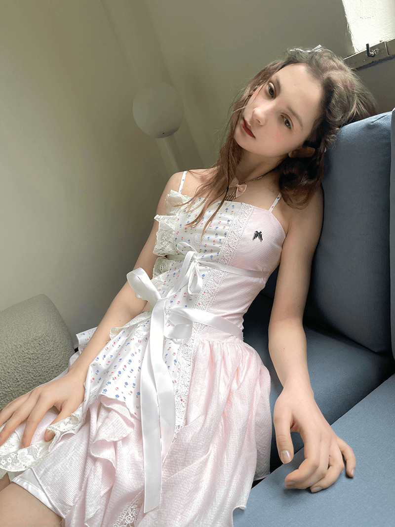 Frilly Bear Ribbon Camisole Dress(全2色)