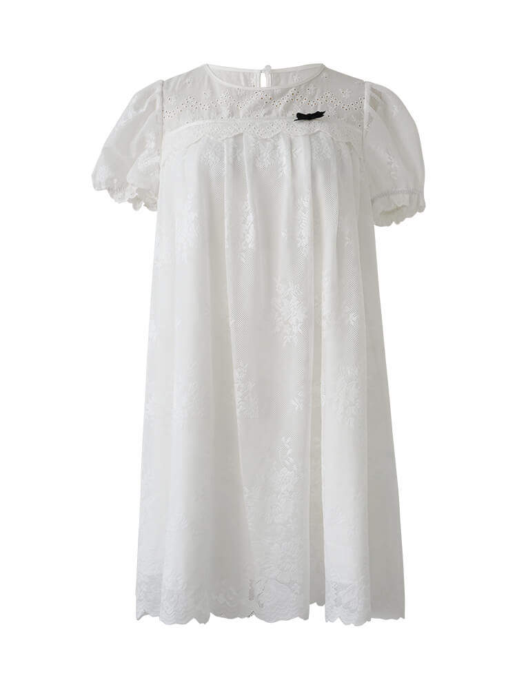 Sheer White Flower Lace Dress