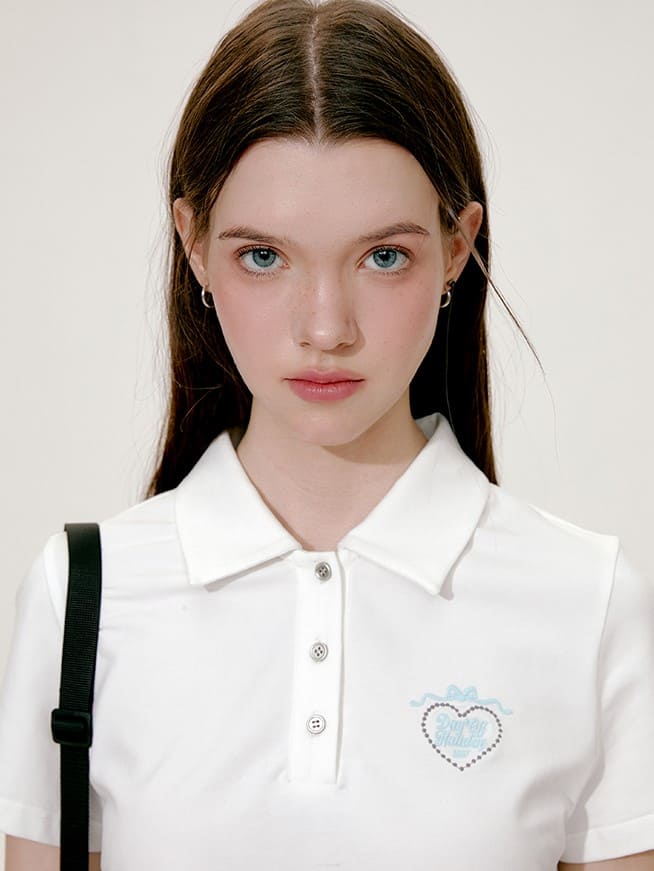Ribbon & Heart Embroidery Cinched Polo(全2色)