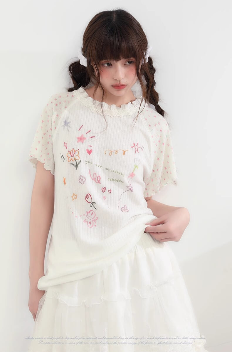Sweet Sketchy Pastel Flower Tee