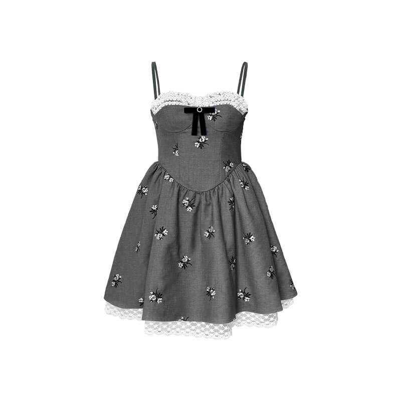 Ribbon Lace-up Flower Camisole Dress