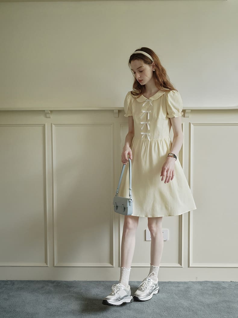 Lemon Charm Ribbon Yellow Dress