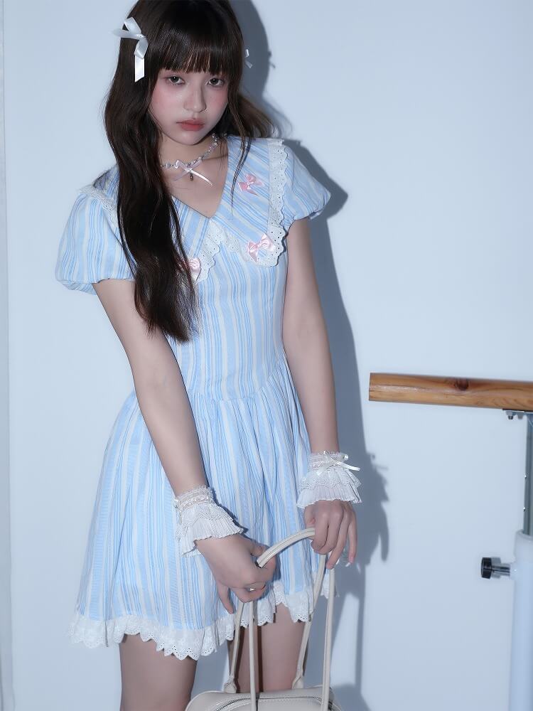 Candy Ribbon Frill Stripe Dress