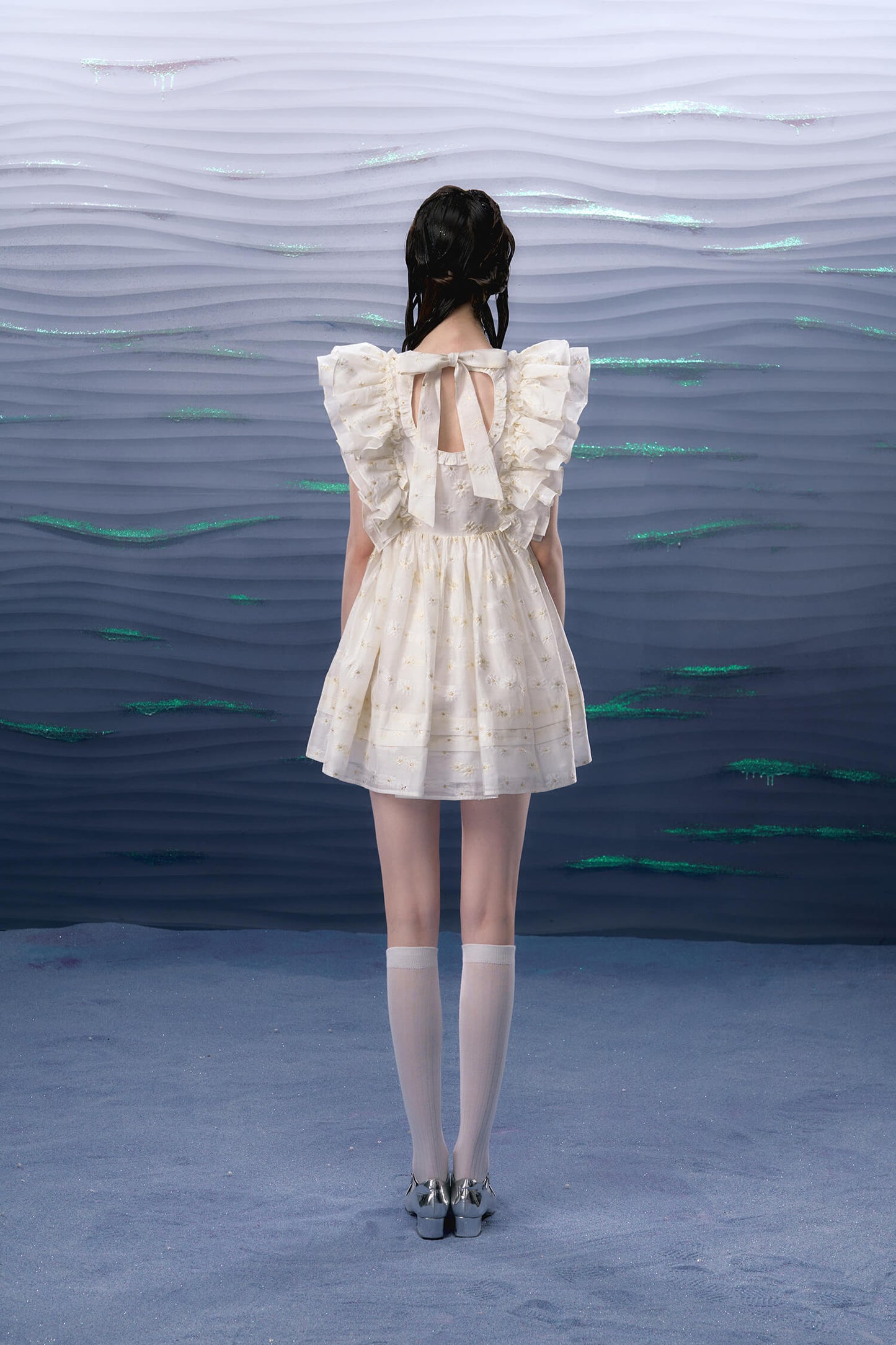Frill puff daisy flare dress