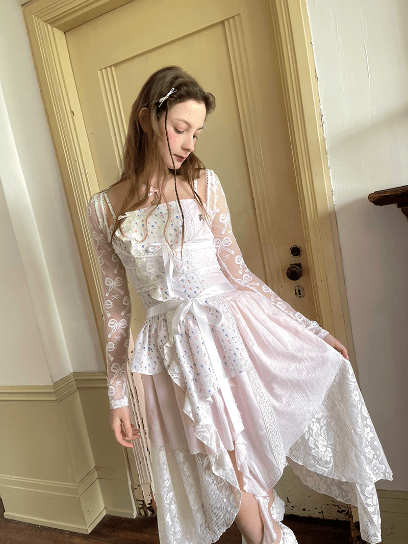 Frilly Bear Ribbon Camisole Dress(全2色)
