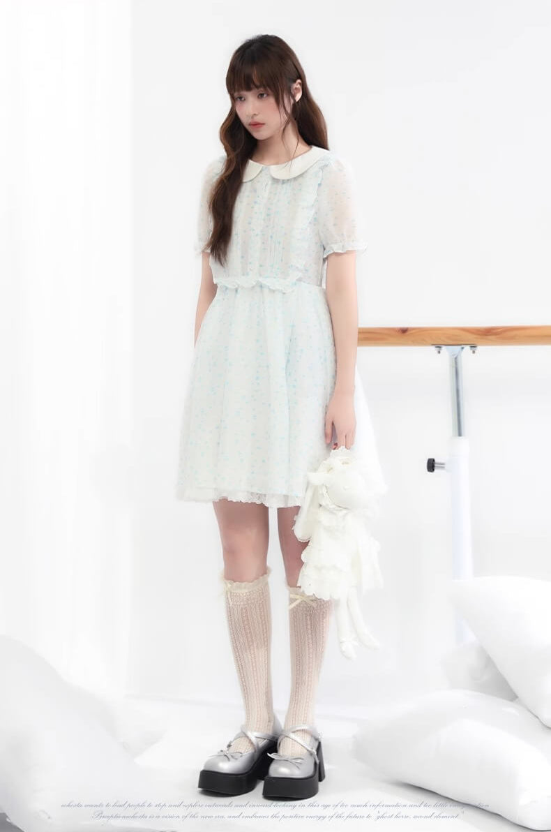 Sugar lace airy frill sheer dress