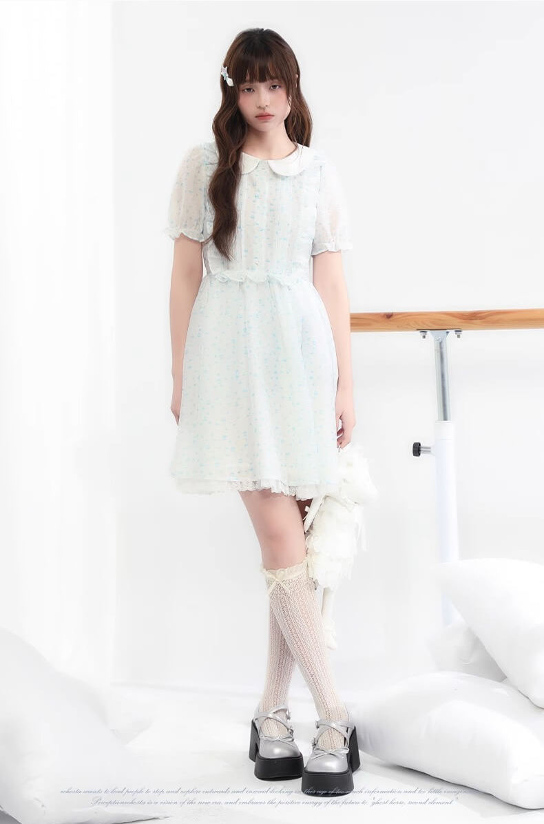 Sugar lace airy frill sheer dress