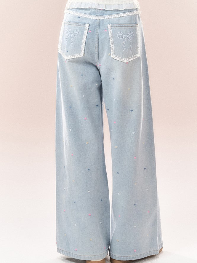 Pop Mini Heart Sweet Denim Pants