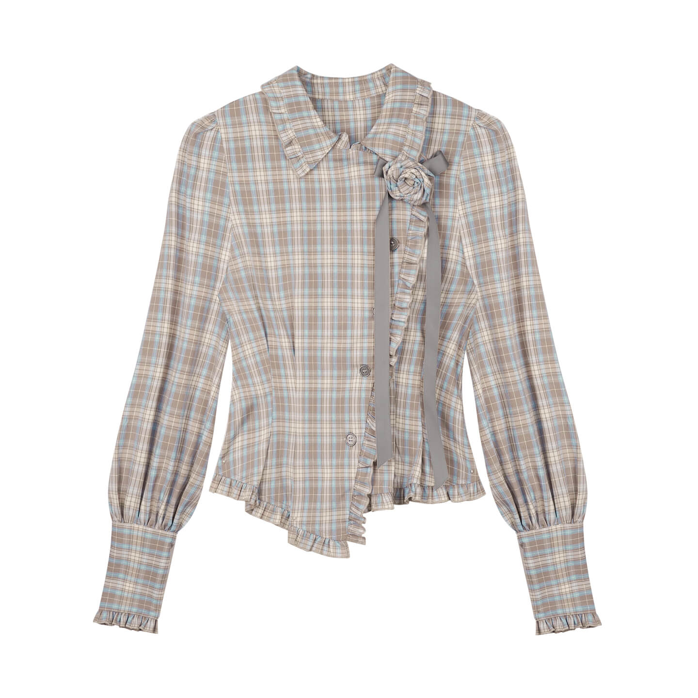 Elegant Plaid Frill Tailored Blouse