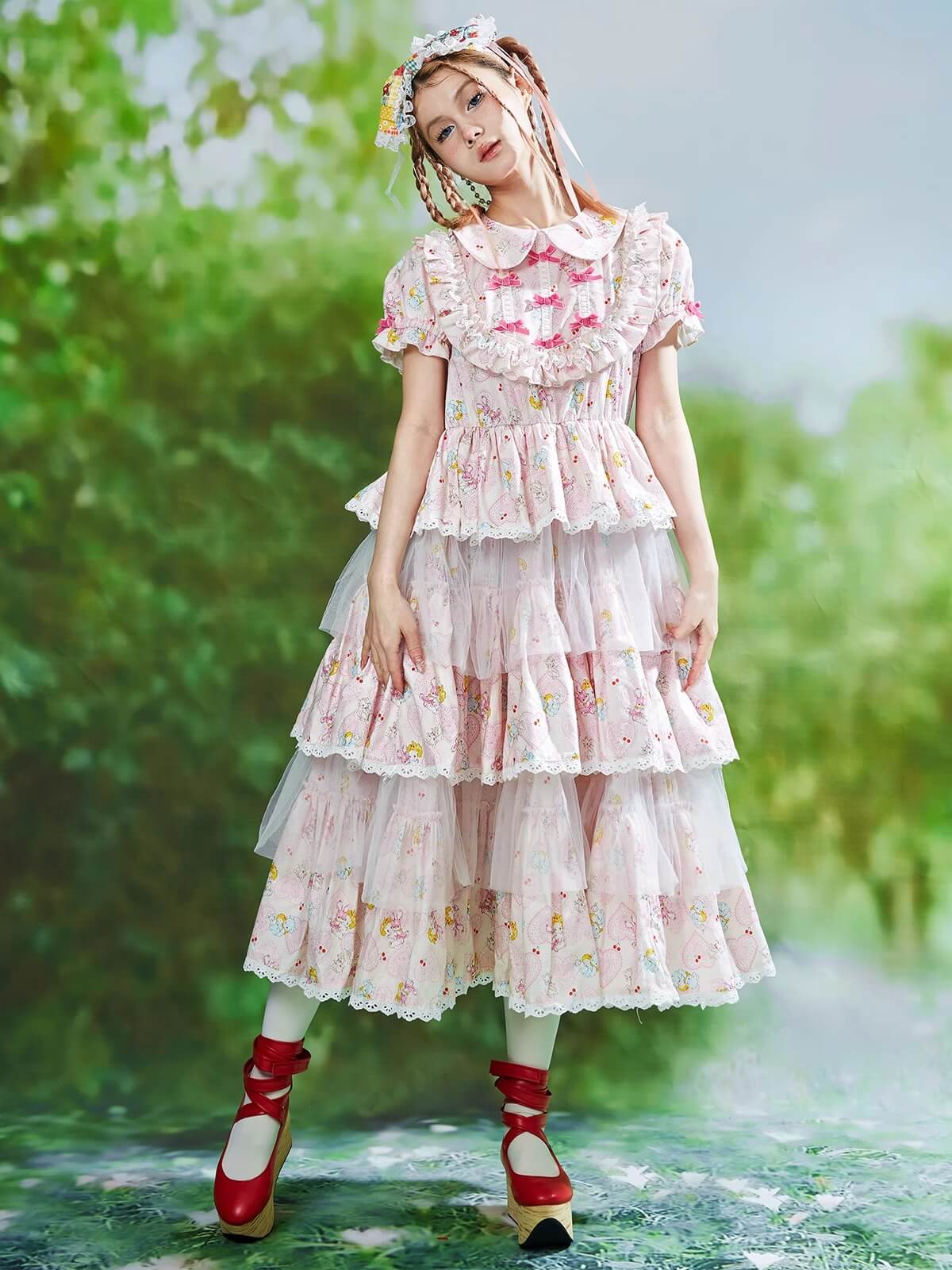 Ribbon Whip Frill Tiered Dress