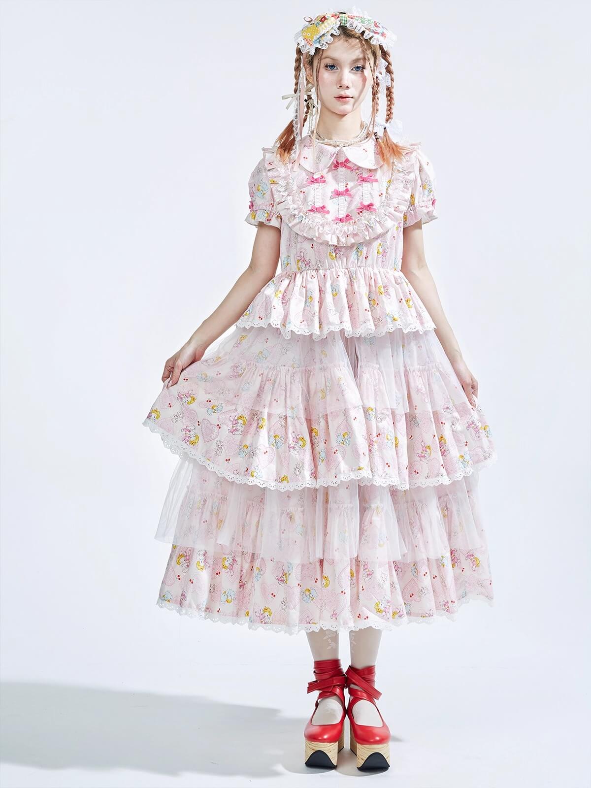 Ribbon Whip Frill Tiered Dress