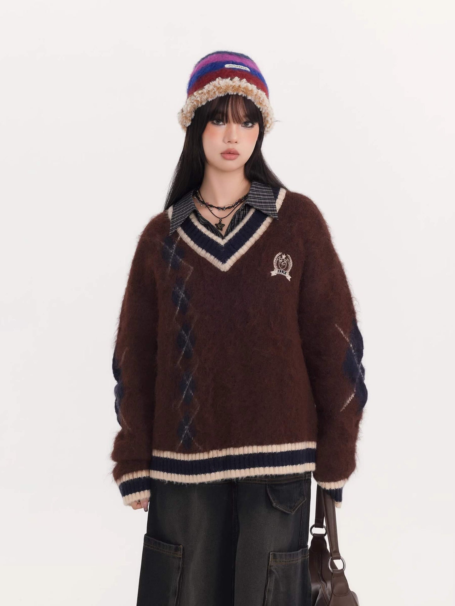 Fluffy Argyle Mood Knit(全3色)