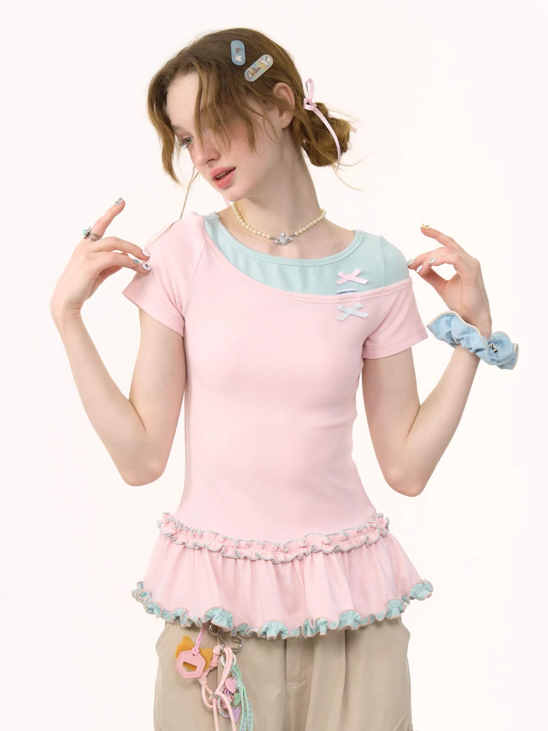 【即日発送】Bicolor ribbon tops 公式】Bicolor Sweet Ribbon Tops - Fantage（ファンテージ