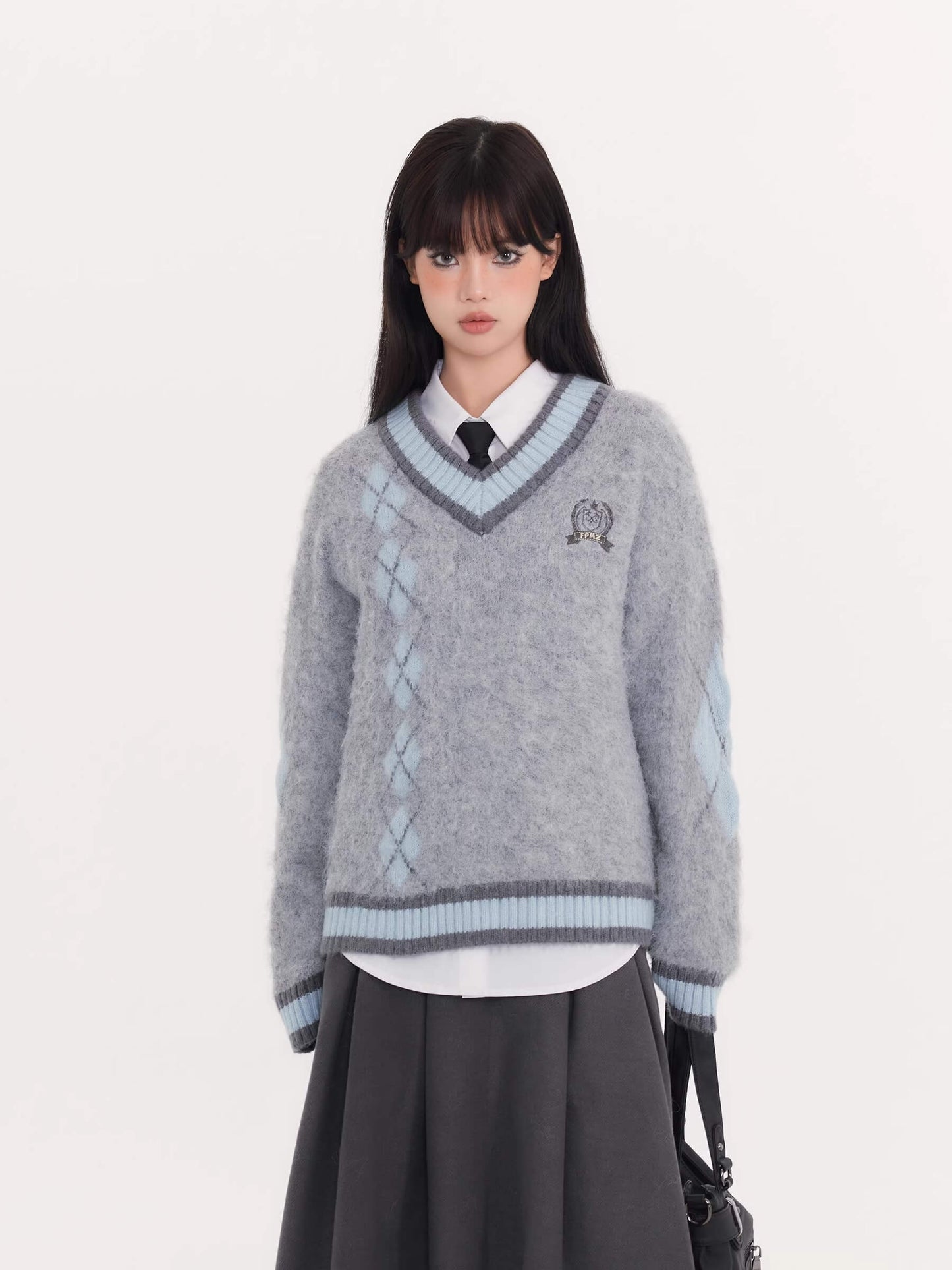 Fluffy Argyle Mood Knit(全3色)