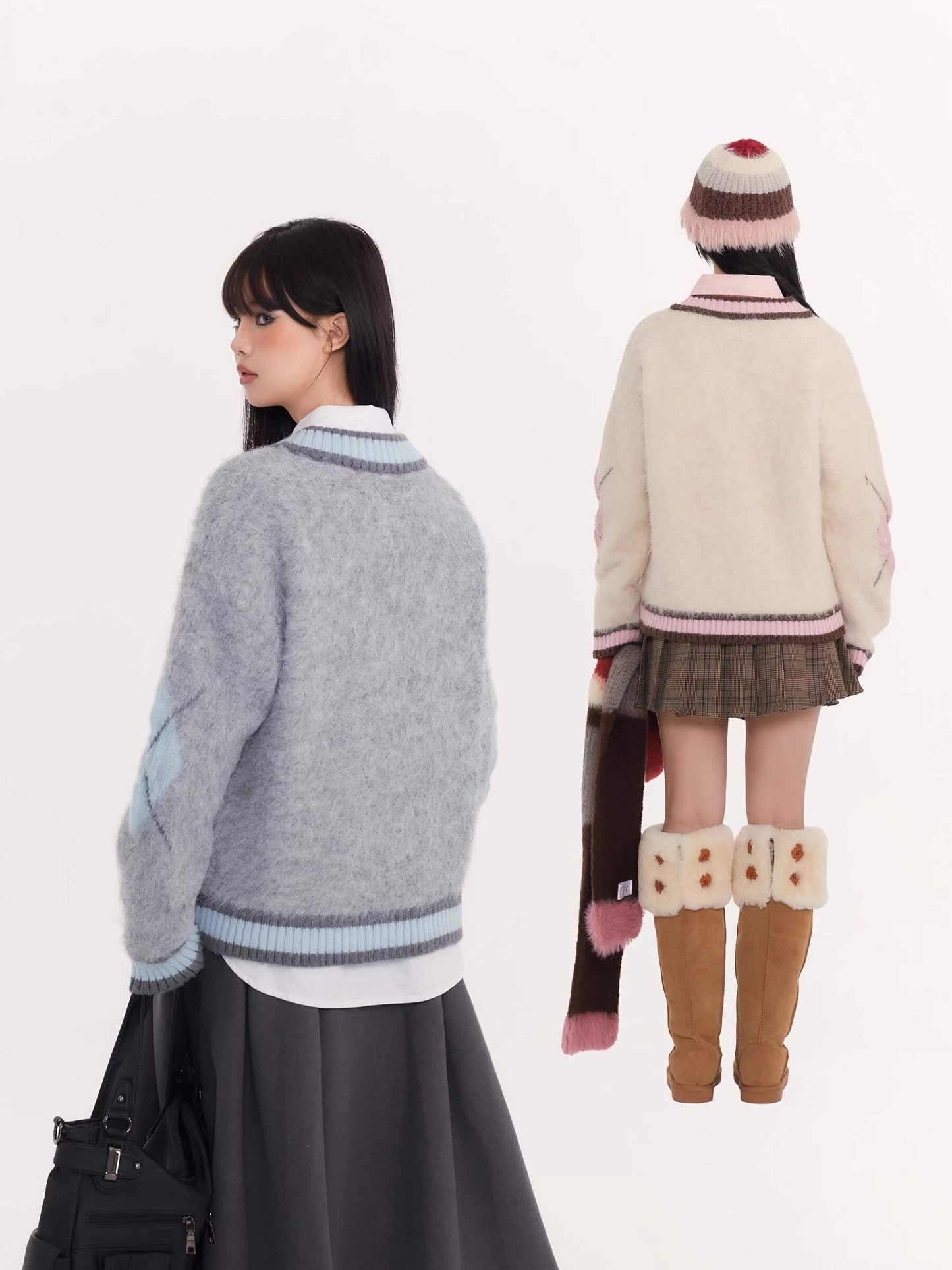 Fluffy Argyle Mood Knit(全3色)
