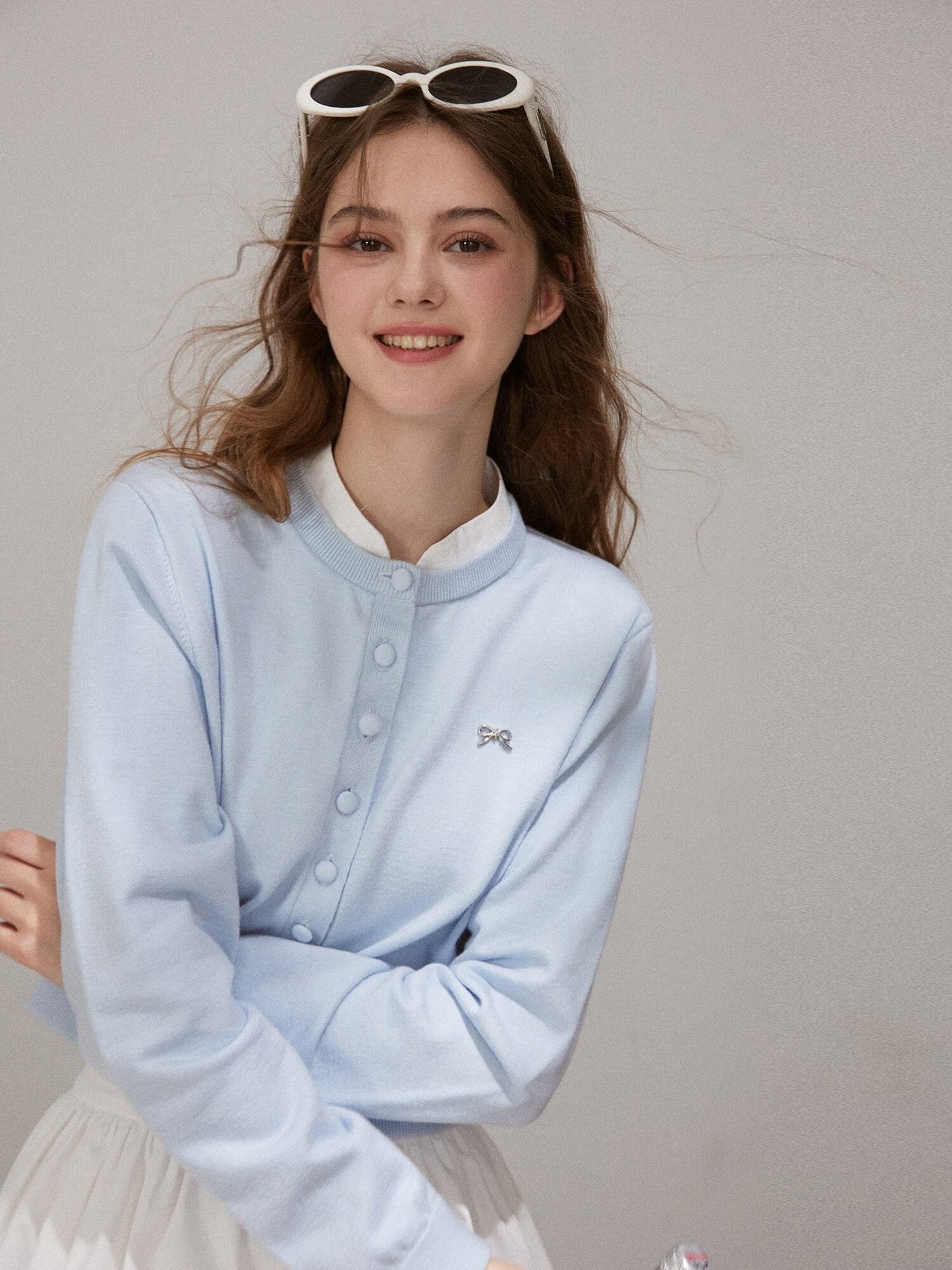 Pastel Ribbon Blue Knit Cardigan