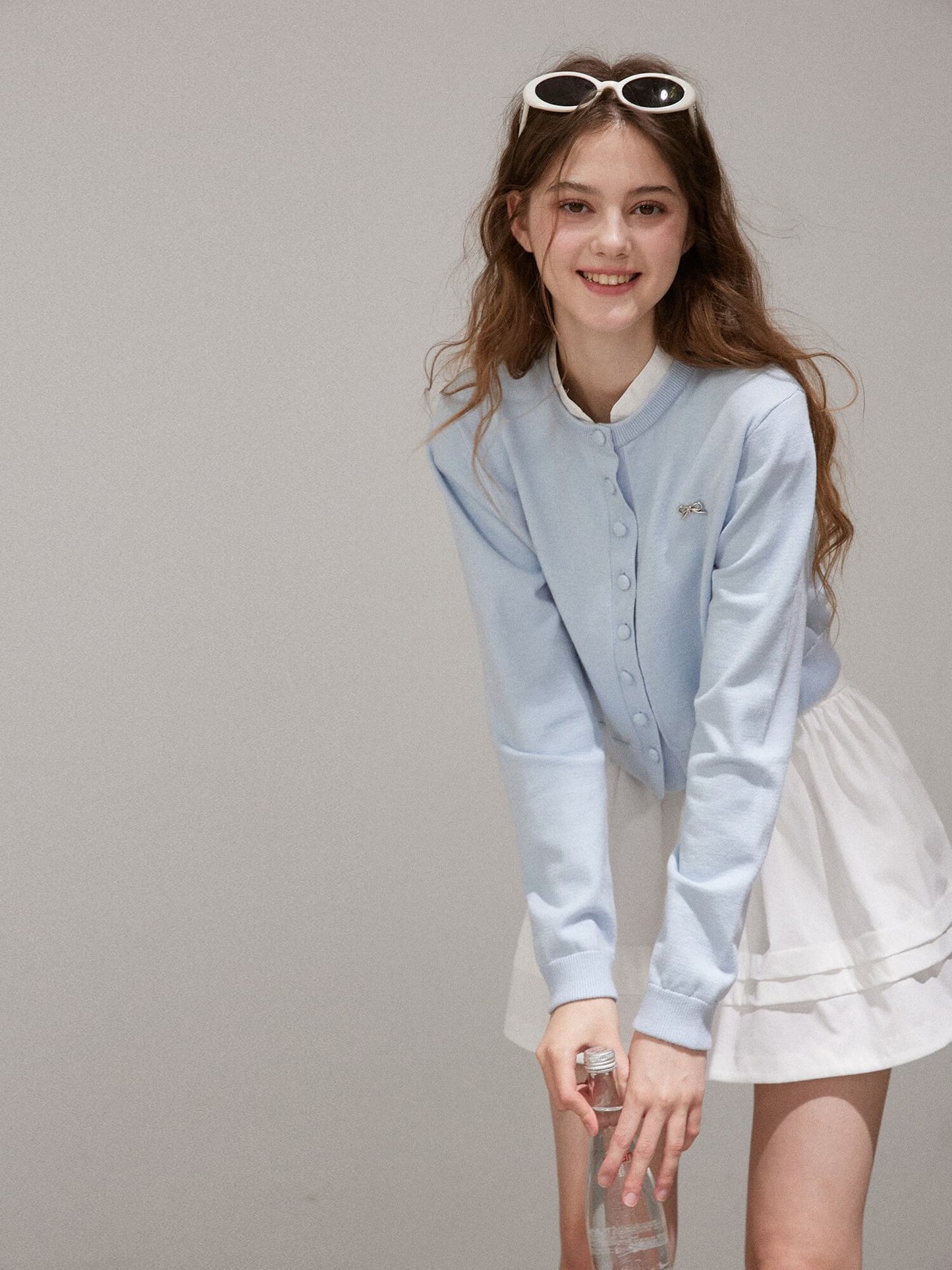 Pastel Ribbon Blue Knit Cardigan