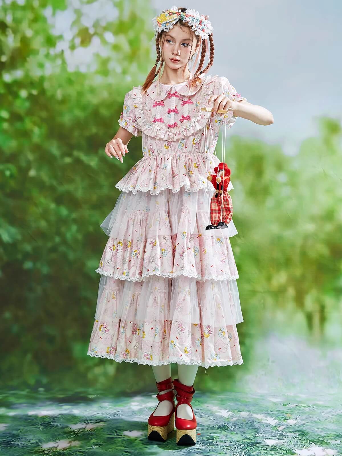 Ribbon Whip Frill Tiered Dress