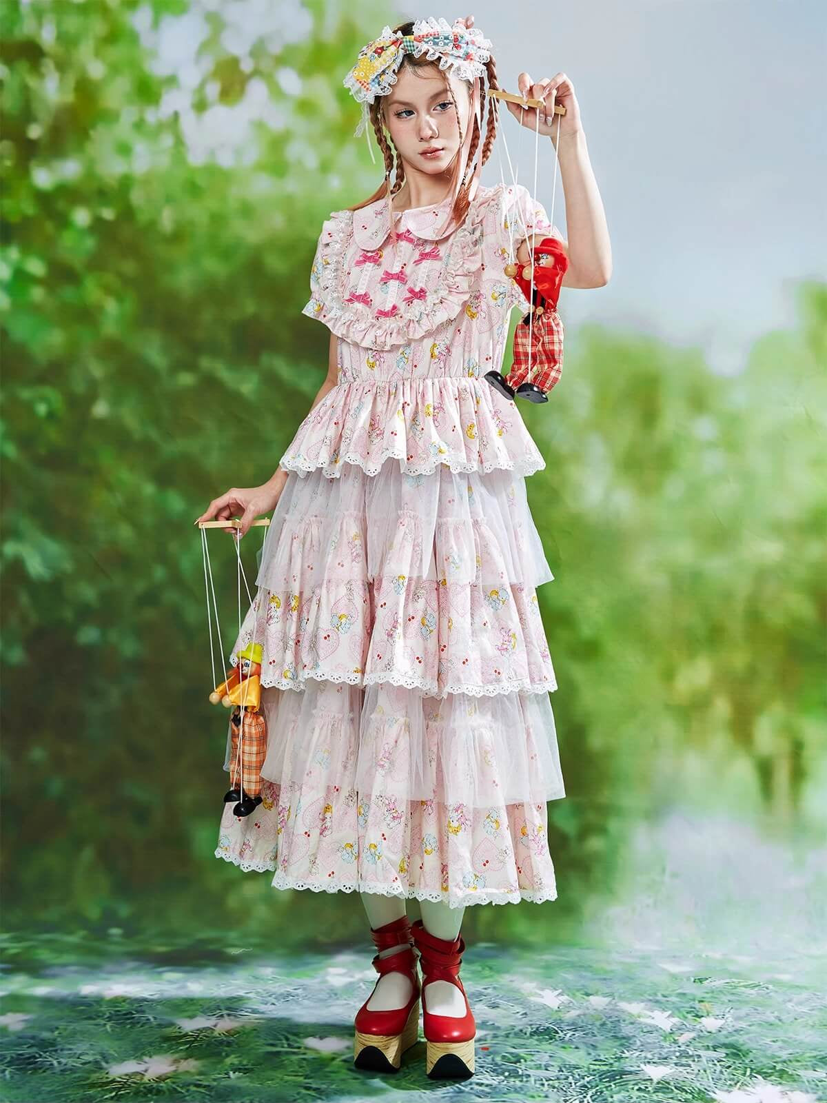 Ribbon Whip Frill Tiered Dress