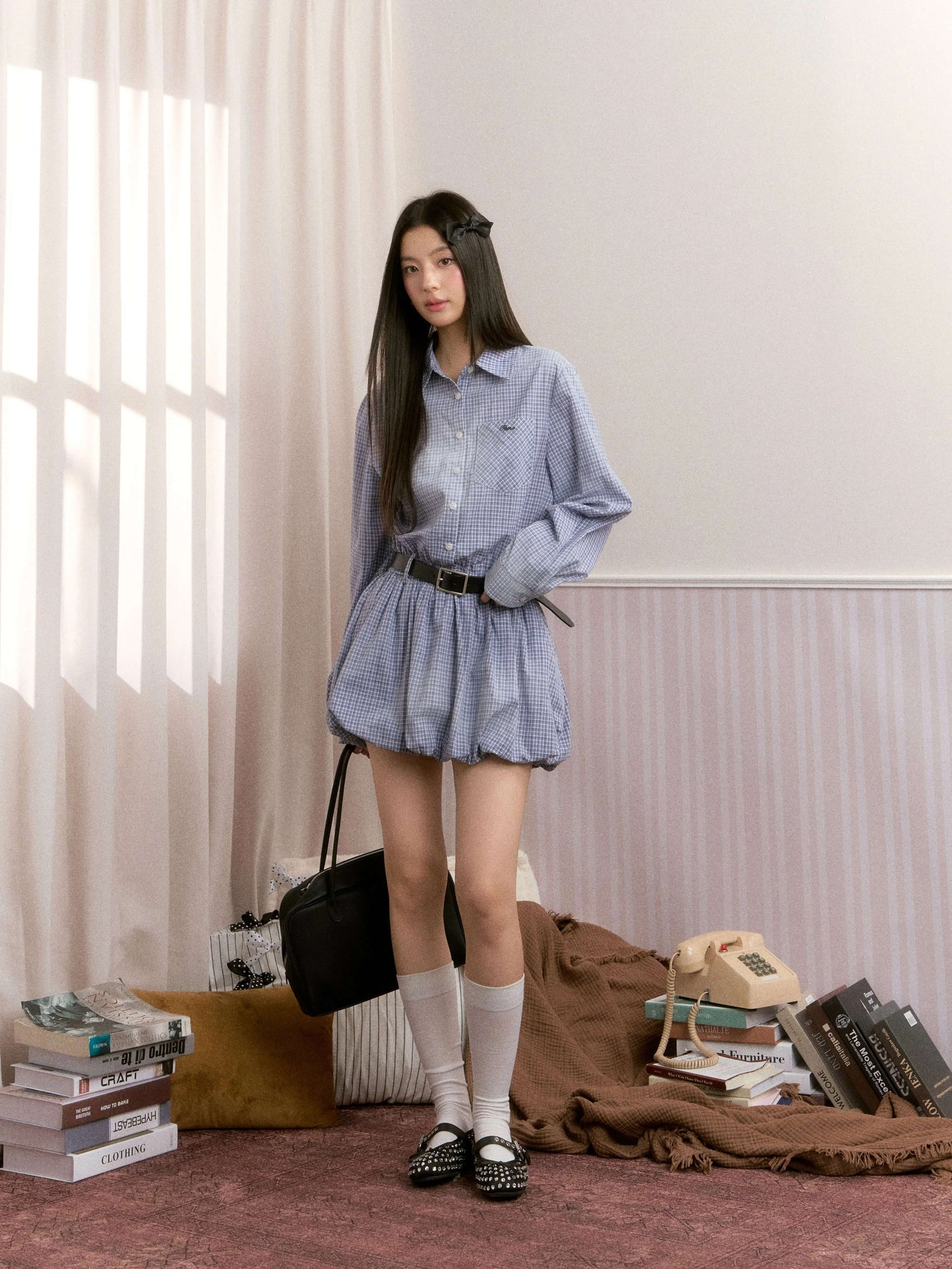 Balloon Check Shirt Onepiece