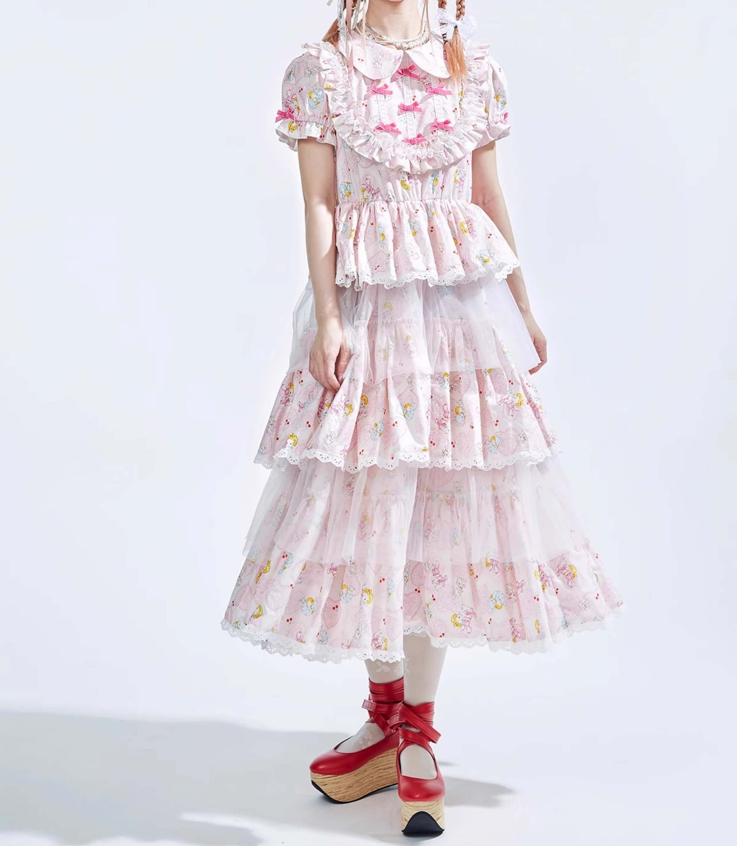 Ribbon Whip Frill Tiered Dress