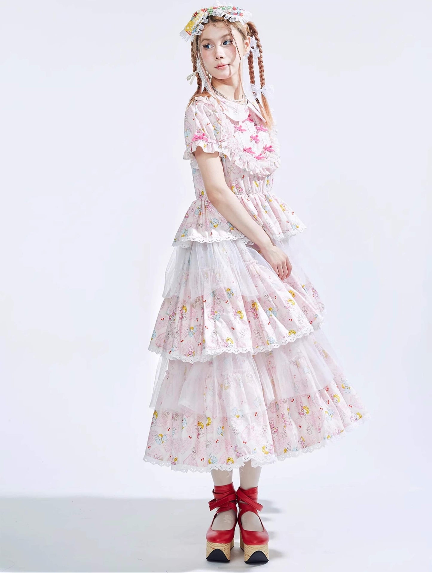 Ribbon Whip Frill Tiered Dress
