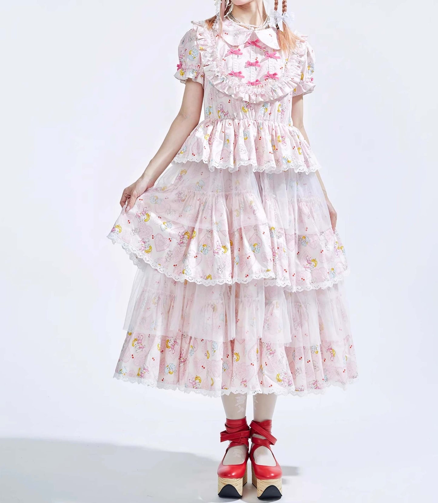 Ribbon Whip Frill Tiered Dress