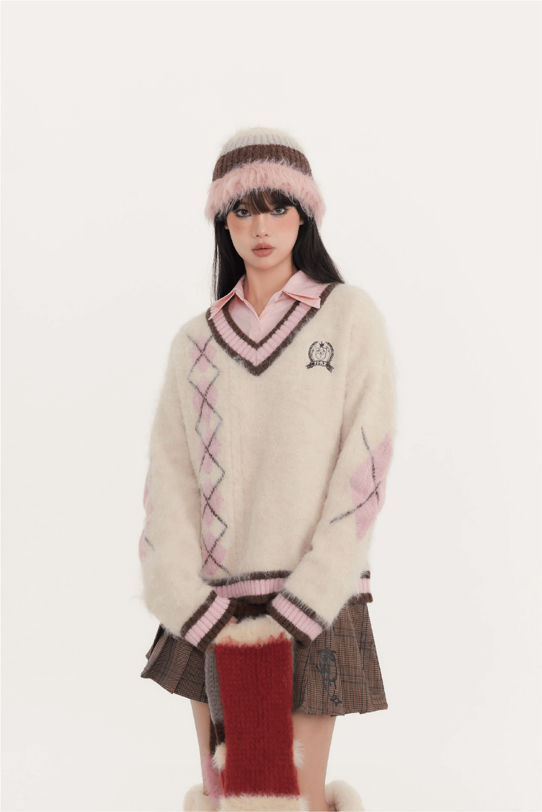 Fluffy Argyle Mood Knit(全3色)