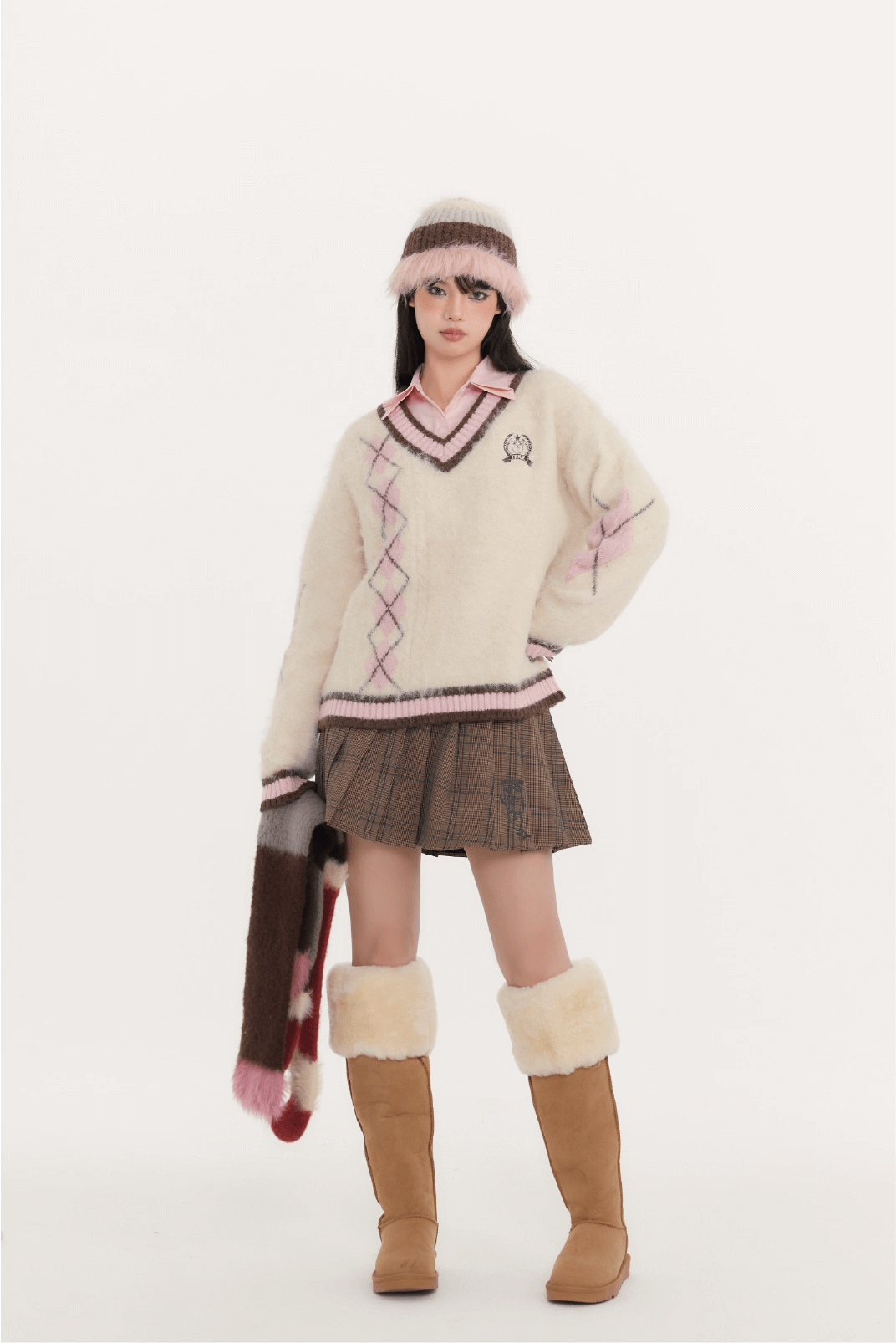 Fluffy Argyle Mood Knit(全3色)