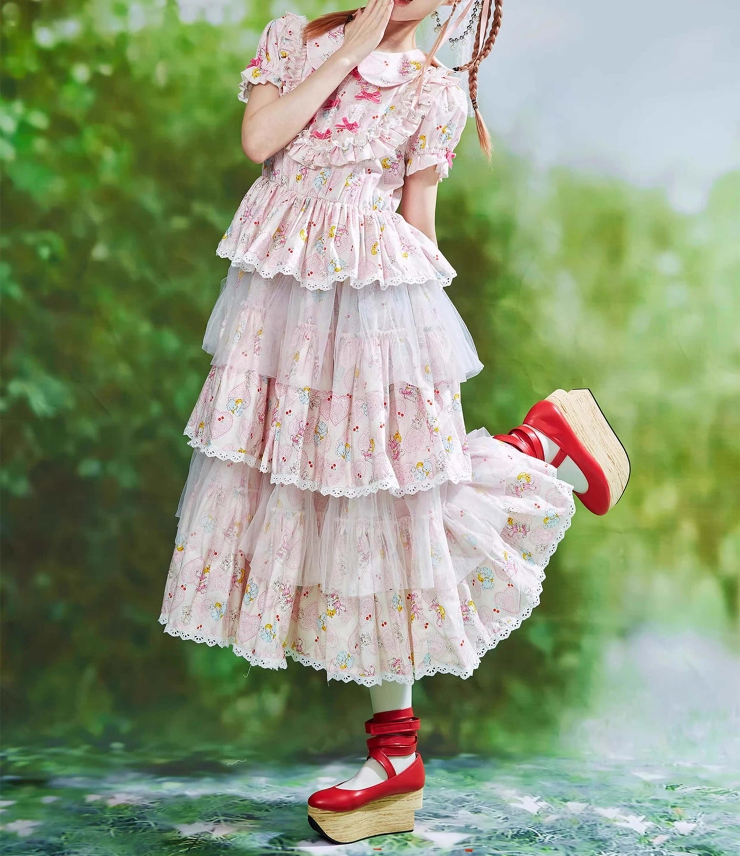 Ribbon Whip Frill Tiered Dress