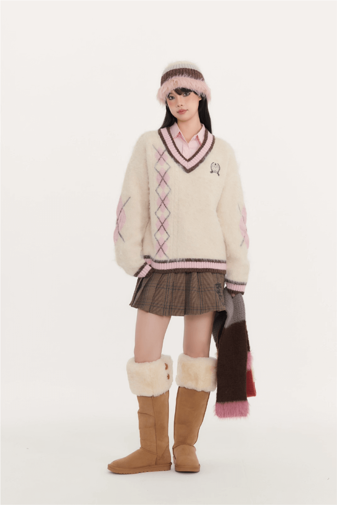 Fluffy Argyle Mood Knit(全3色)