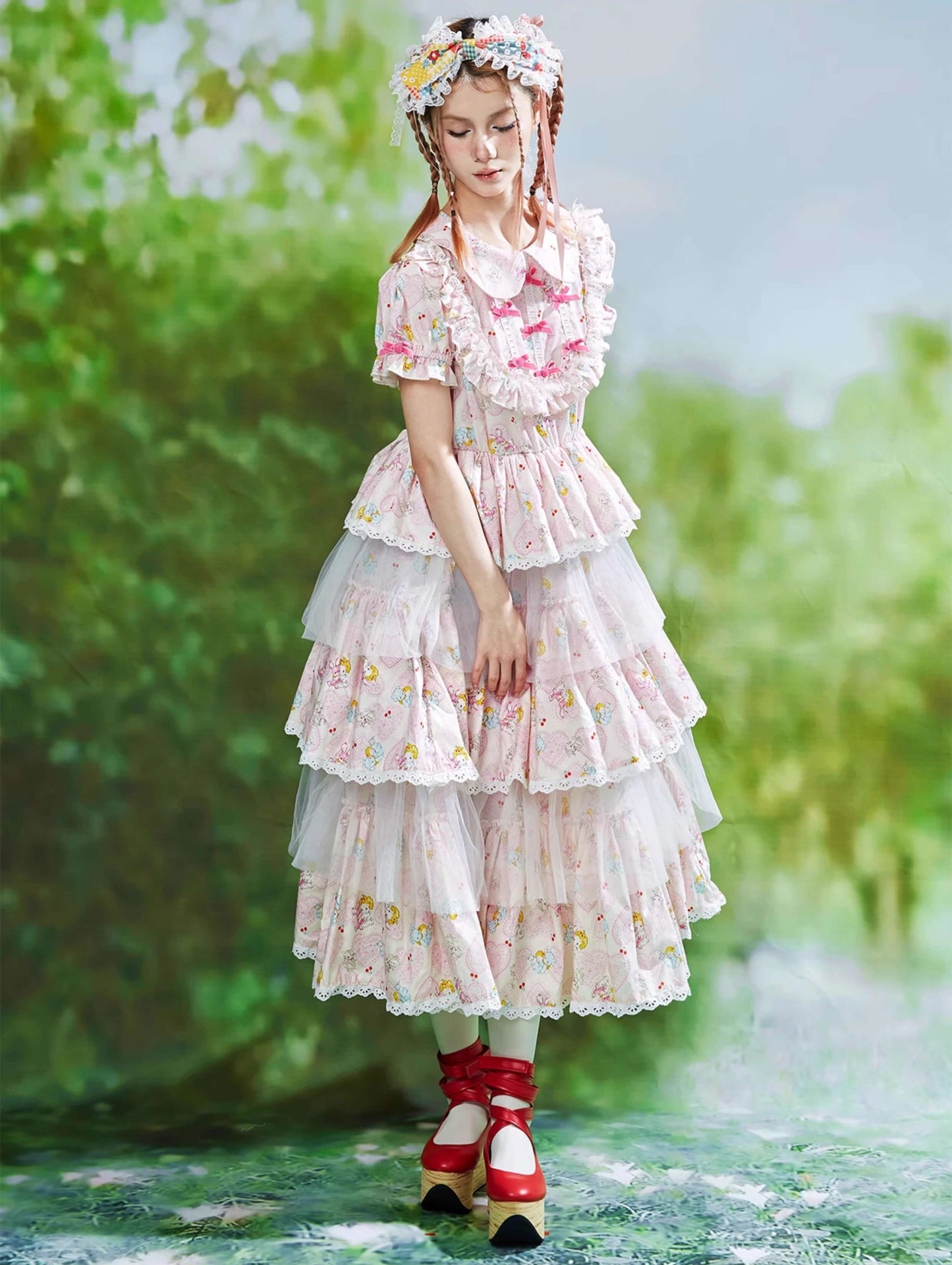 Ribbon Whip Frill Tiered Dress