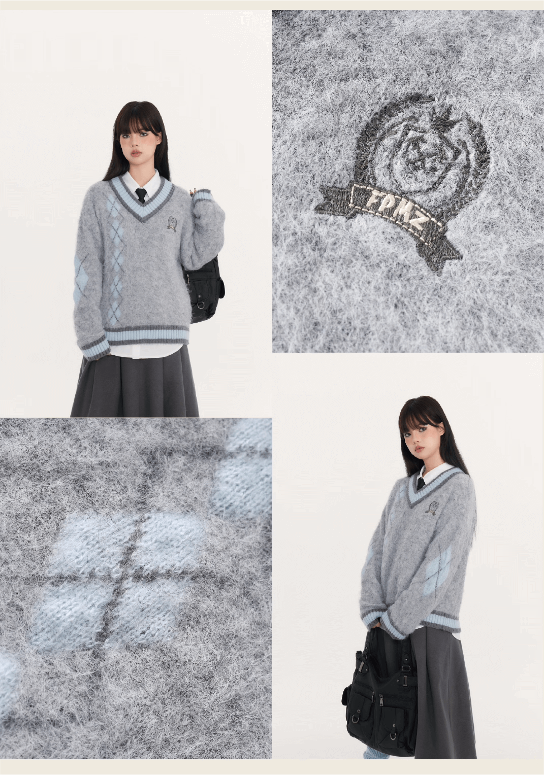 Fluffy Argyle Mood Knit(全3色)