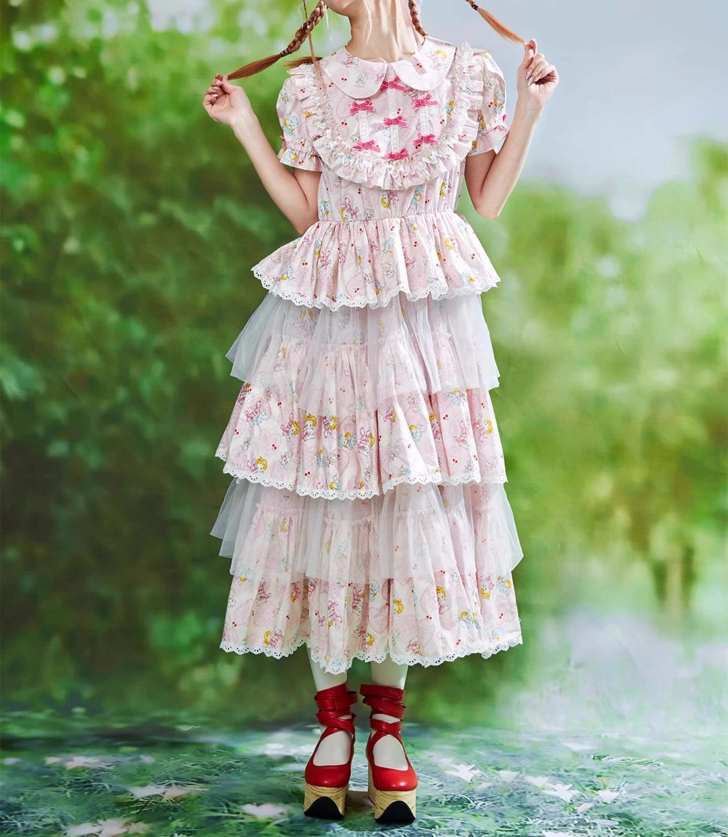 Ribbon Whip Frill Tiered Dress