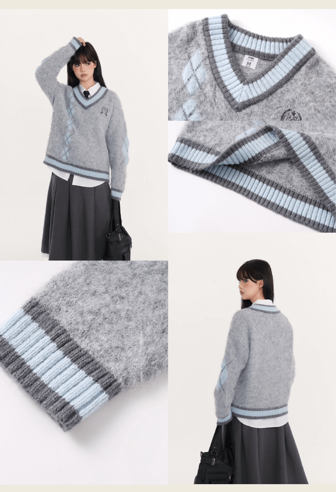 Fluffy Argyle Mood Knit(全3色)