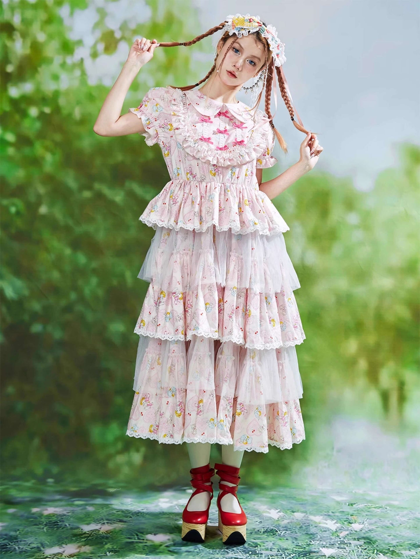 Ribbon Whip Frill Tiered Dress