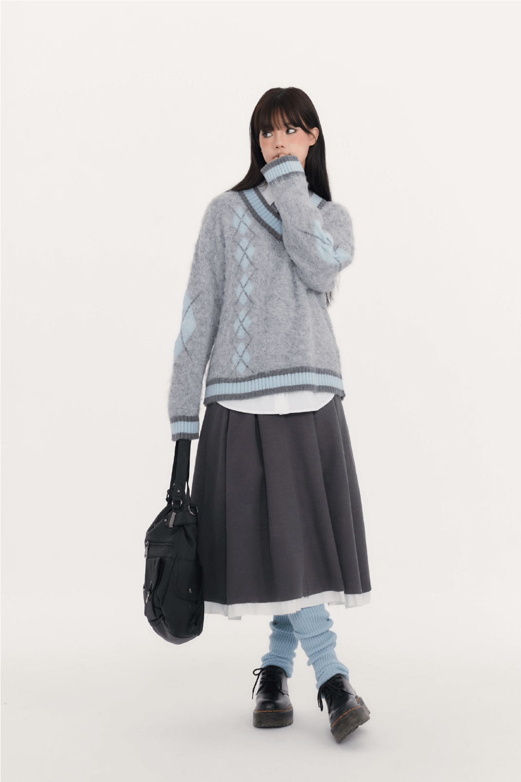 Fluffy Argyle Mood Knit(全3色)