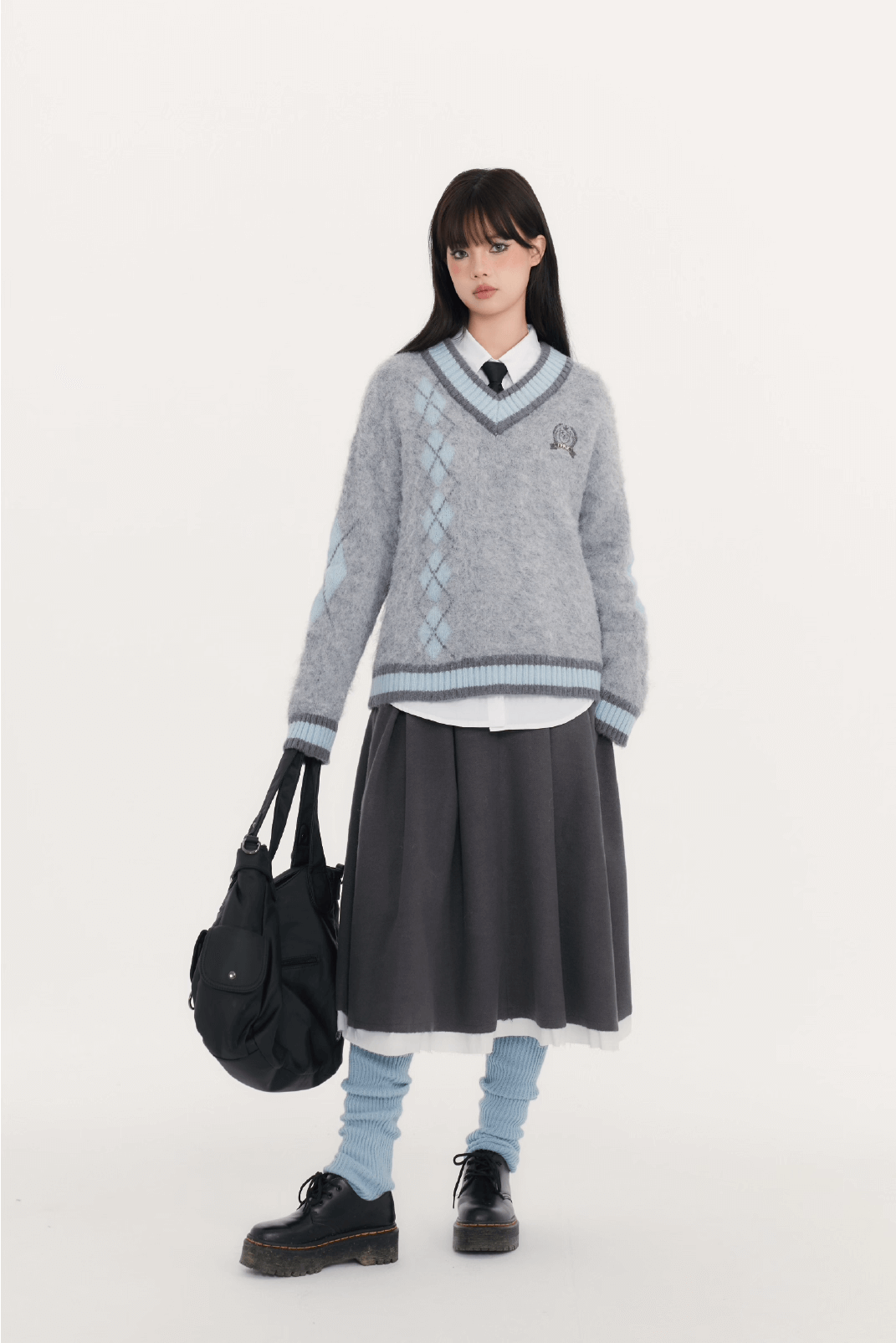 Fluffy Argyle Mood Knit(全3色)