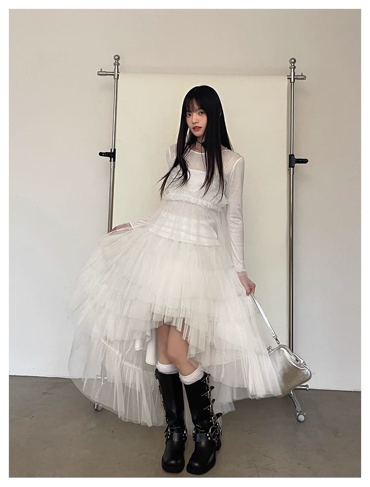 Asymmetry Layered Fluffy Tulle Skirt