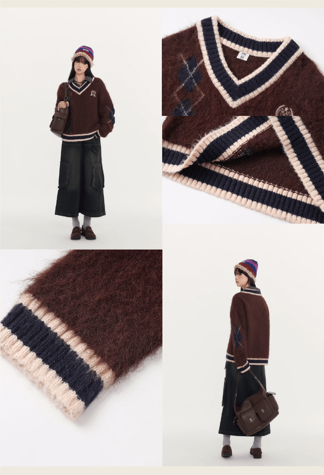 Fluffy Argyle Mood Knit(全3色)