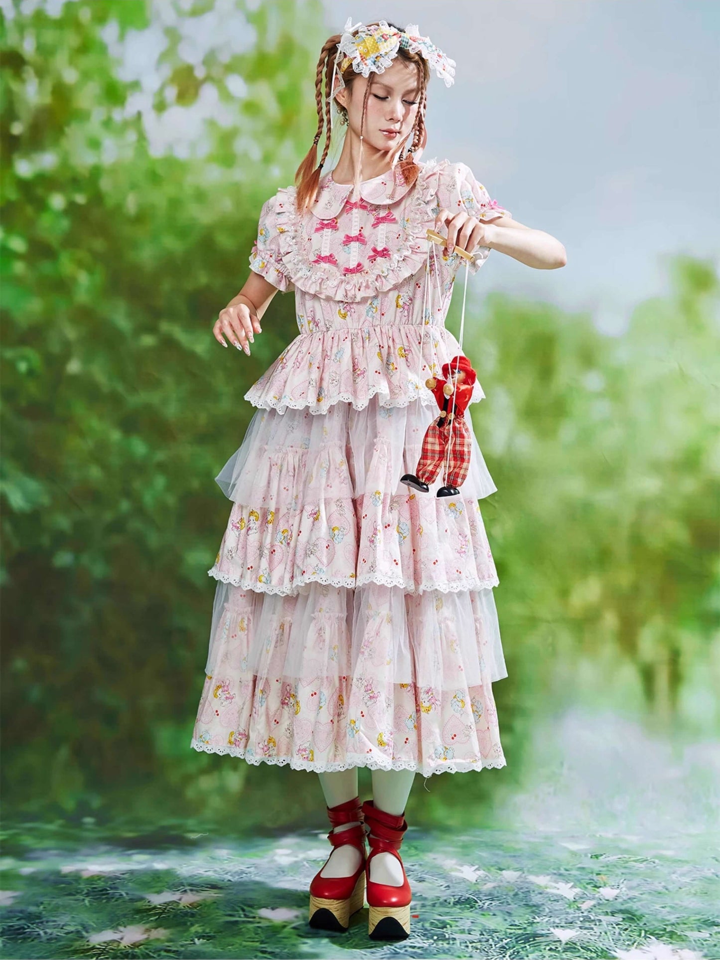Ribbon Whip Frill Tiered Dress