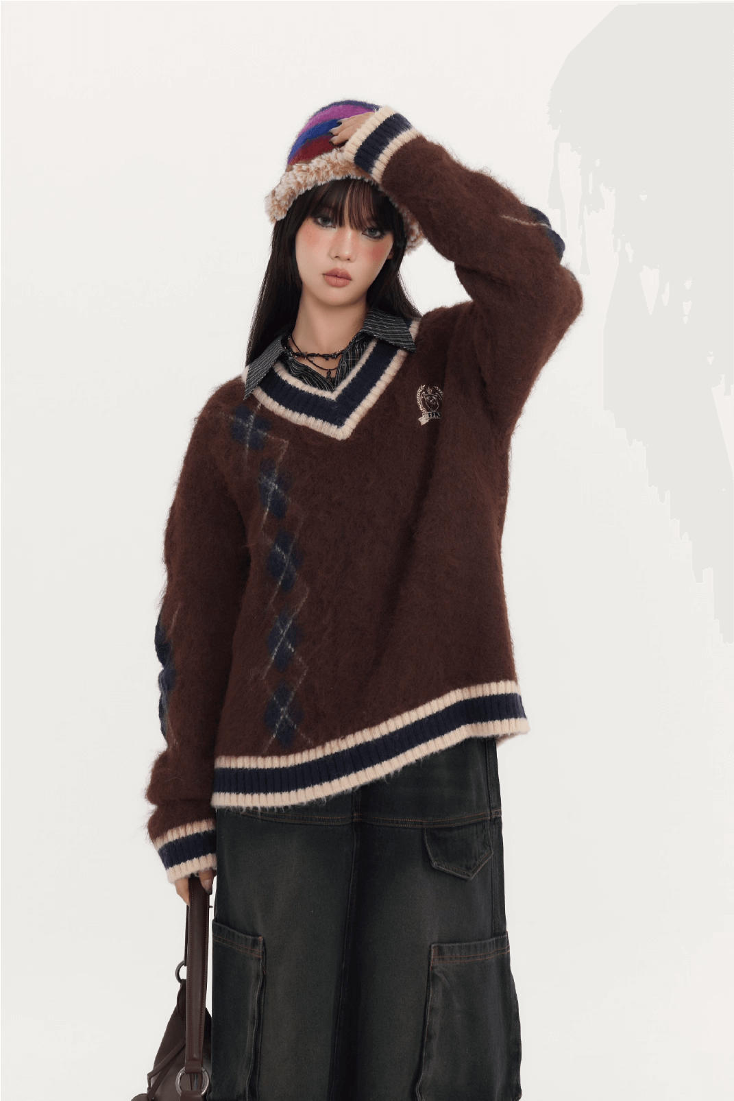 Fluffy Argyle Mood Knit(全3色)