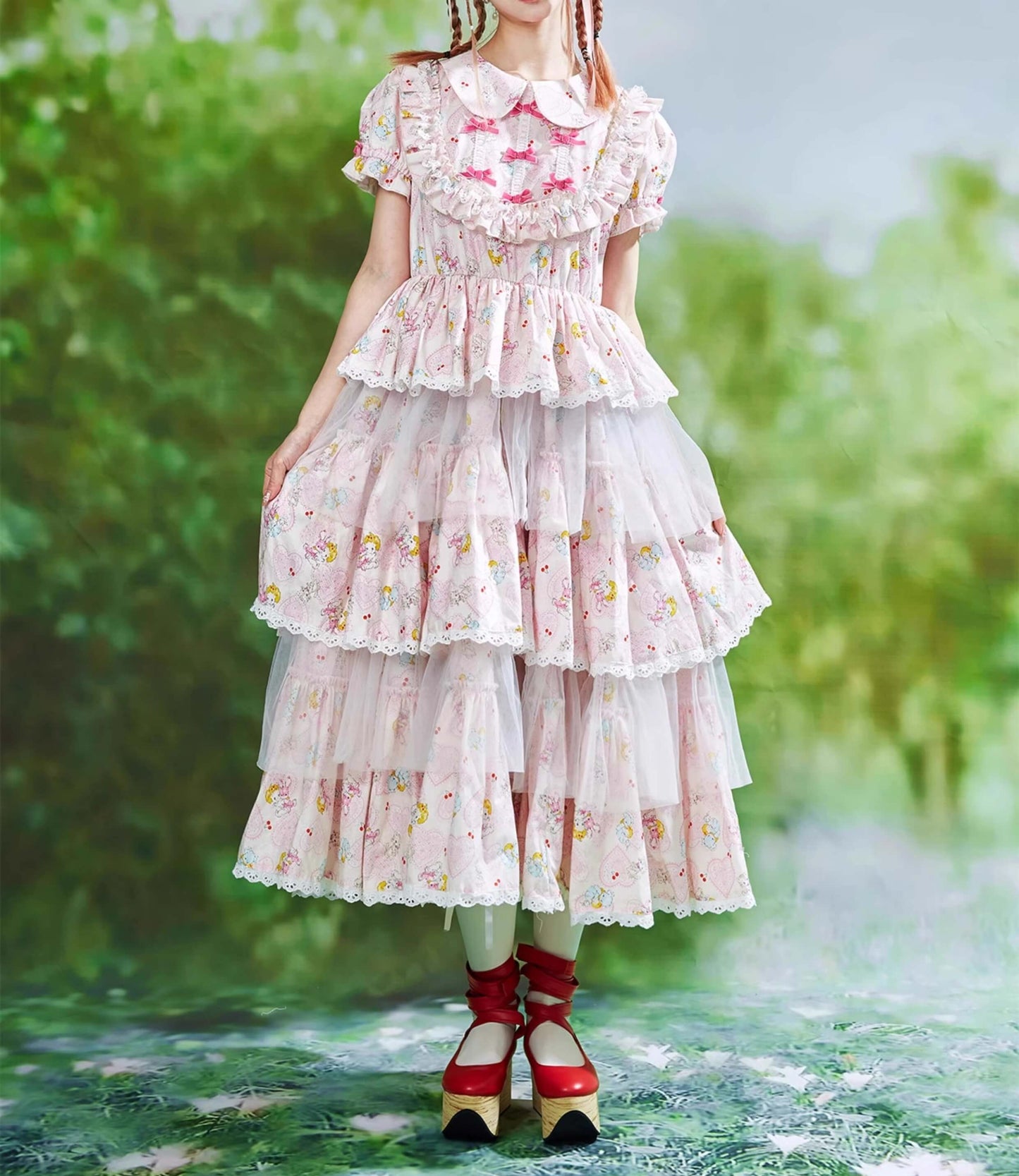 Ribbon Whip Frill Tiered Dress