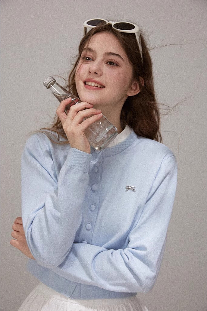 Pastel Ribbon Blue Knit Cardigan