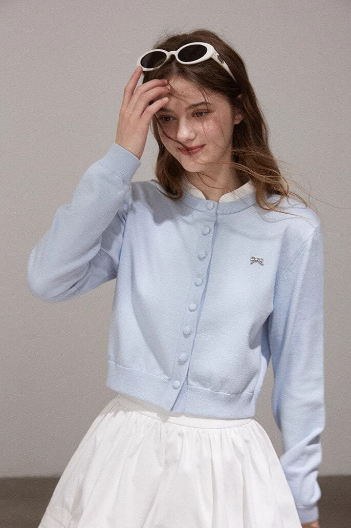 Pastel Ribbon Blue Knit Cardigan